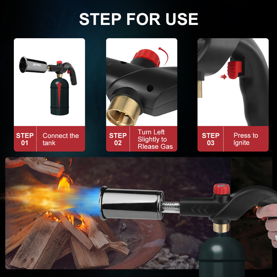 ®JETPRO PrecisionFire Butane Torch (Propane Tank Not Included)- Master the Flame with Ease and Style!