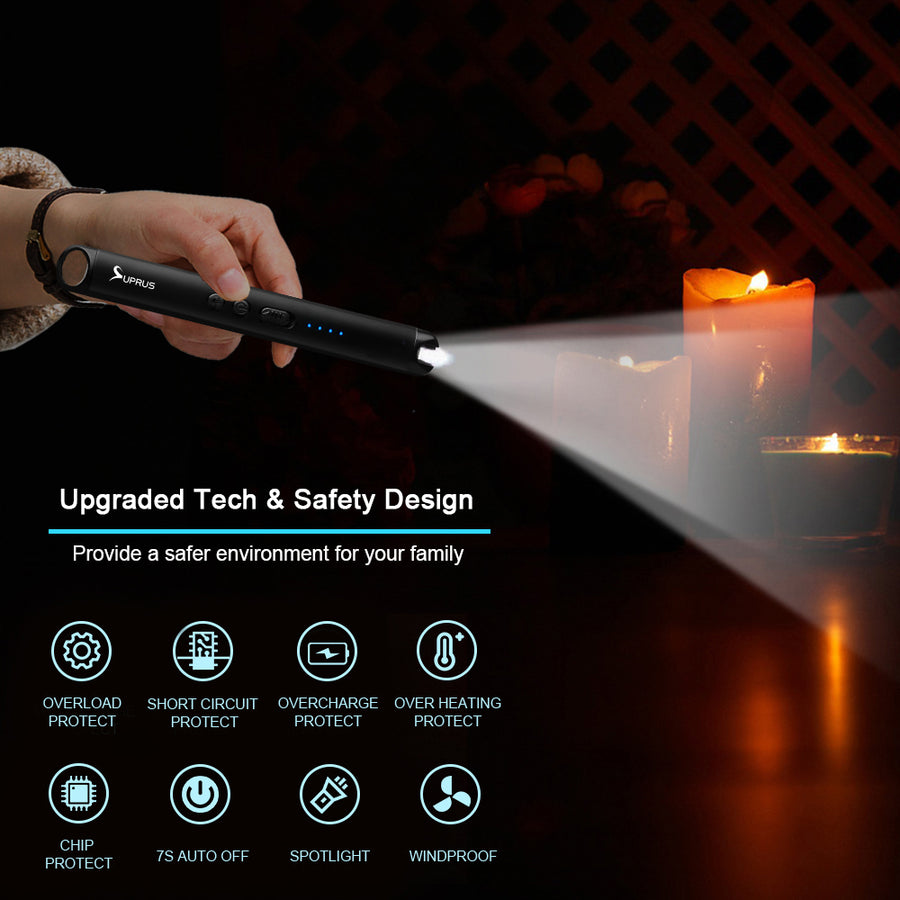 SUPRUS Candle Lighter Arc Windproof Flameless Lighter Rechargeable USB Lighter  safety design