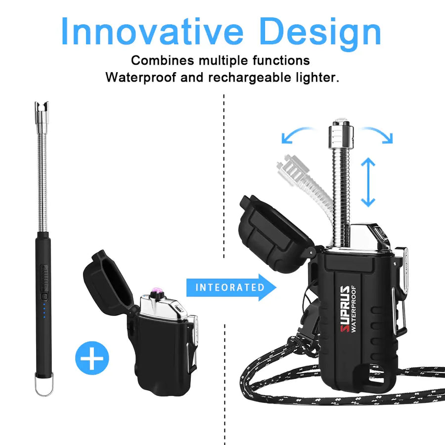 camping lighter SUPRUS USB-C Rechargeable Lighter with Flexible Neck For Outdoor Black #F37 Black