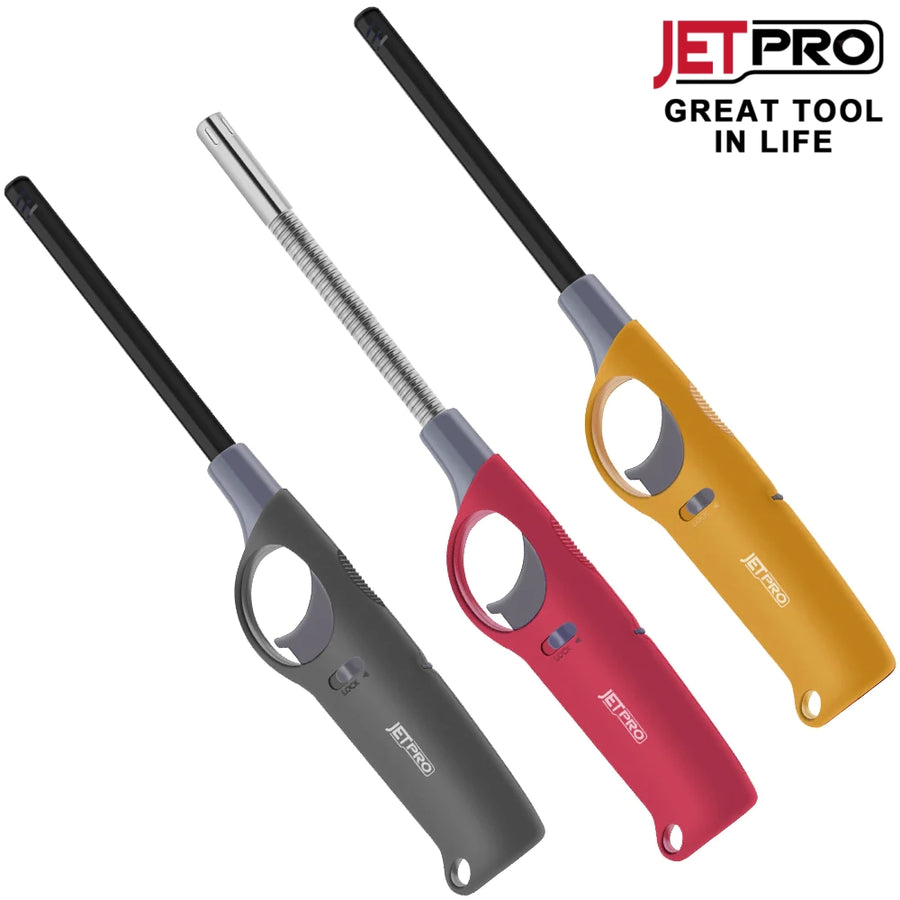 ®JETPRO 3 Packs Multipurpose Refillable Lighter Value Pack with Visible Fuel Tank torch (1Windproof Lighter 1Nomal Lighter 1Flexible Lighter)
