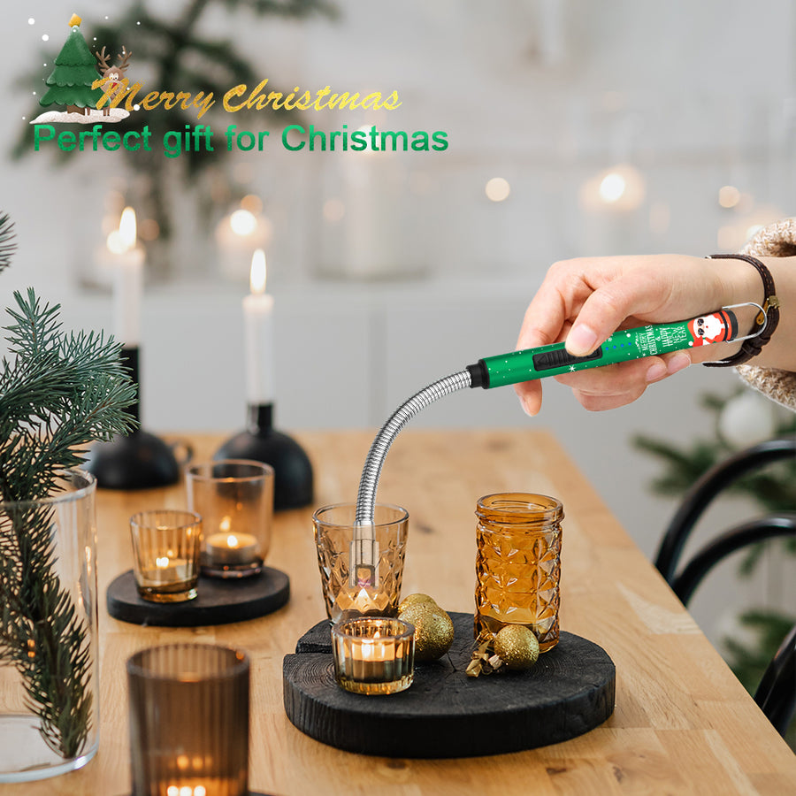 SUPRUS Candle Lighter Rechargeable Electric Arc Lighter Triple Safety Long Lighter Stainless Steel Shell & Hanging Hook with 360°Flexible Neck for Christmas