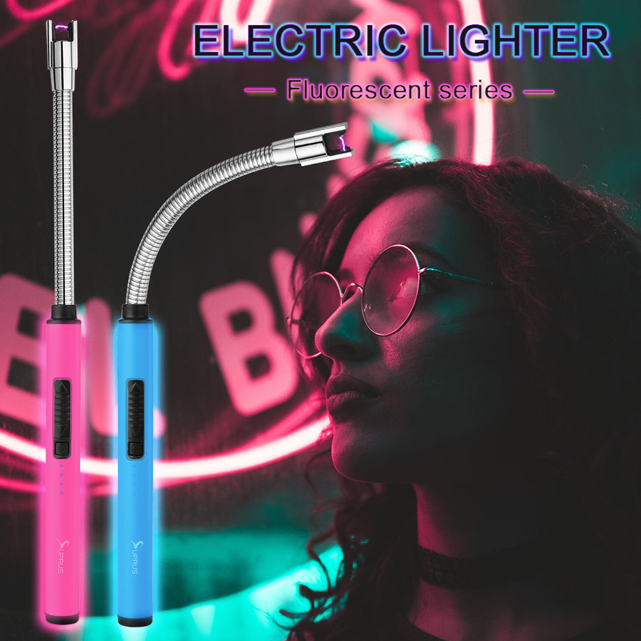 SUPRUS Luminous Electric Lighter Windproof 360° Flexible Neck for Candle Cooking BBQ Party #YG587 fluorescent pink and blue