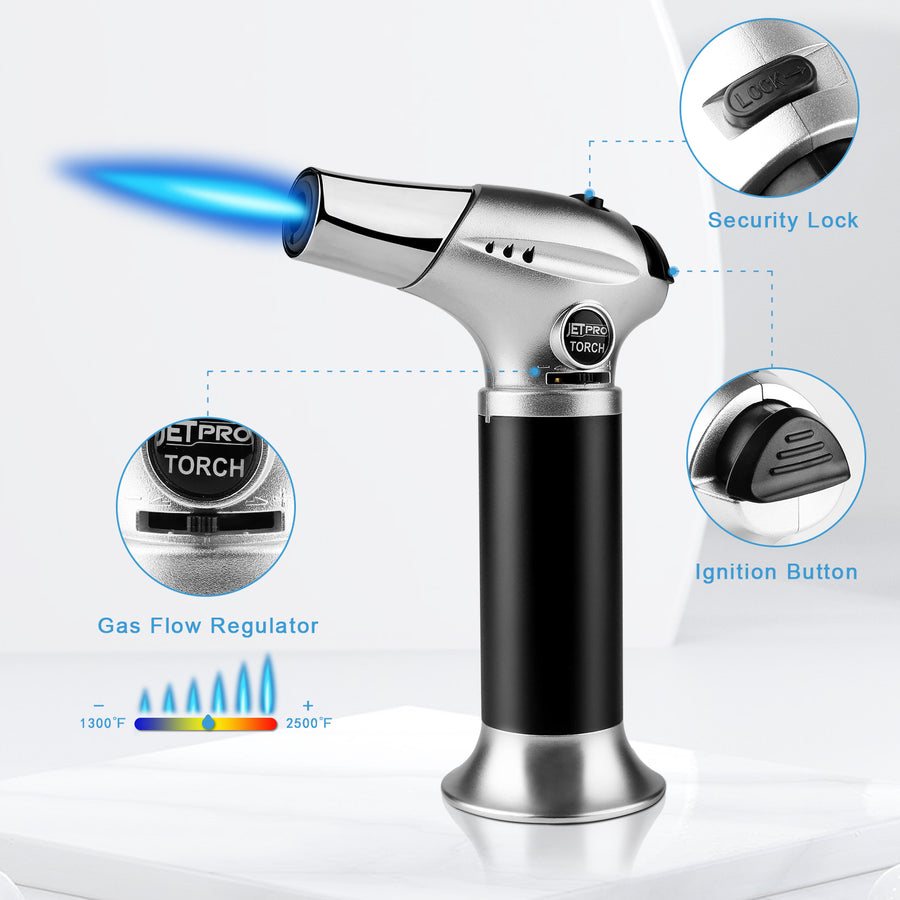Refillable Kitchen Torch With Adjustable Flame & Safety Lock - For BBQ, Creme Brulee