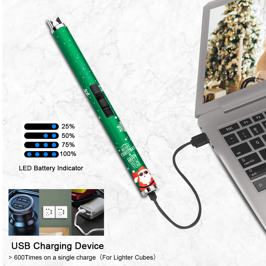 SUPRUS Christmas Green USB Candle Lighter - Round Tube