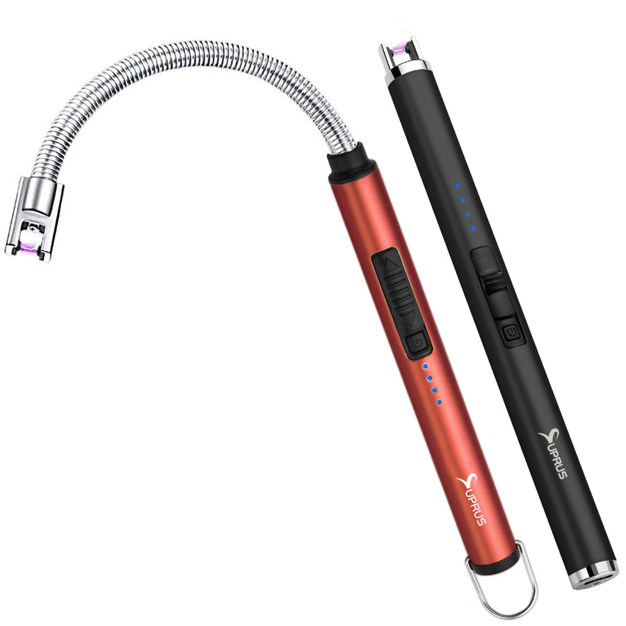 SUPRUS 2 Packs Candle Lighter 360° Flexible Neck #PW451+Electric Lighter Rechargeable #HLPW148